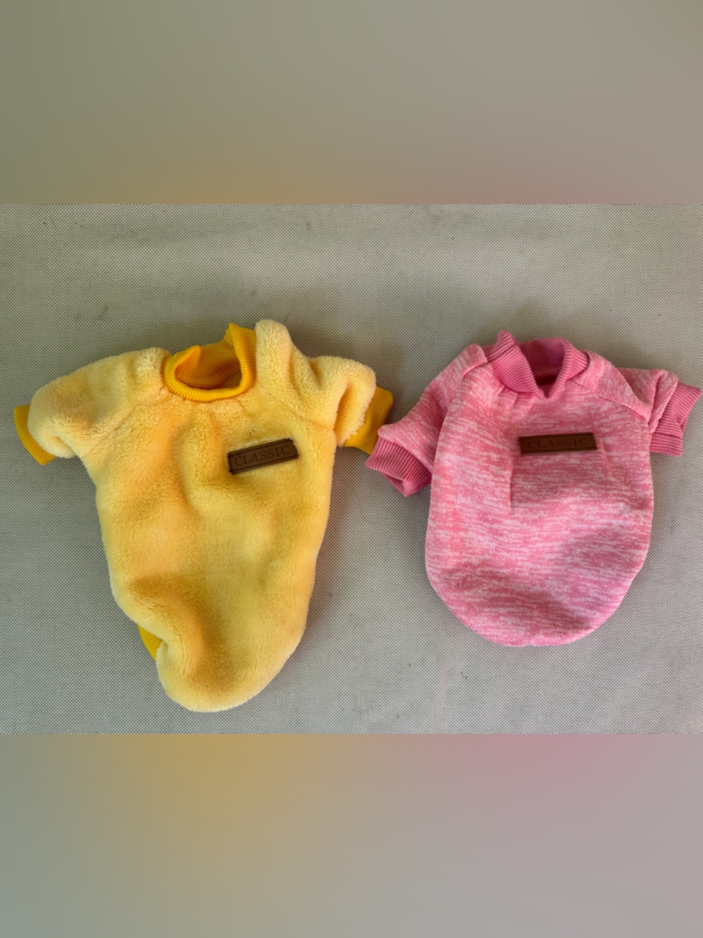 Classic Yellow Plush & Pink Knit Pet Sweaters